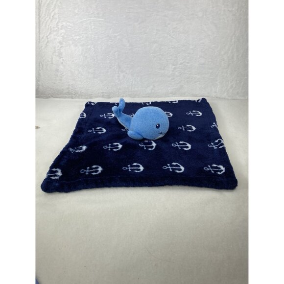 HB Whale Plush Baby Blanket Lovie Comfort Toy 14"x14" Soft Blue White Anchors - Picture 5 of 9
